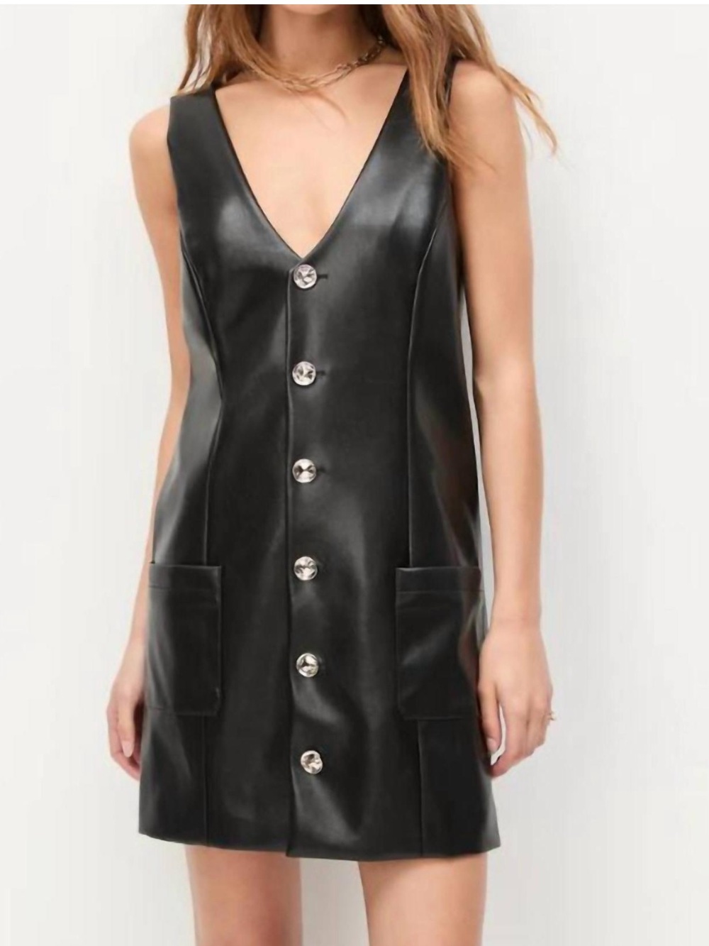 Favorite Daughter Black Faux Leather Button Front Mini Dress S